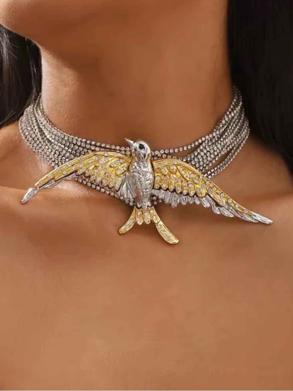 Gold and Silver Bird Choker Necklace